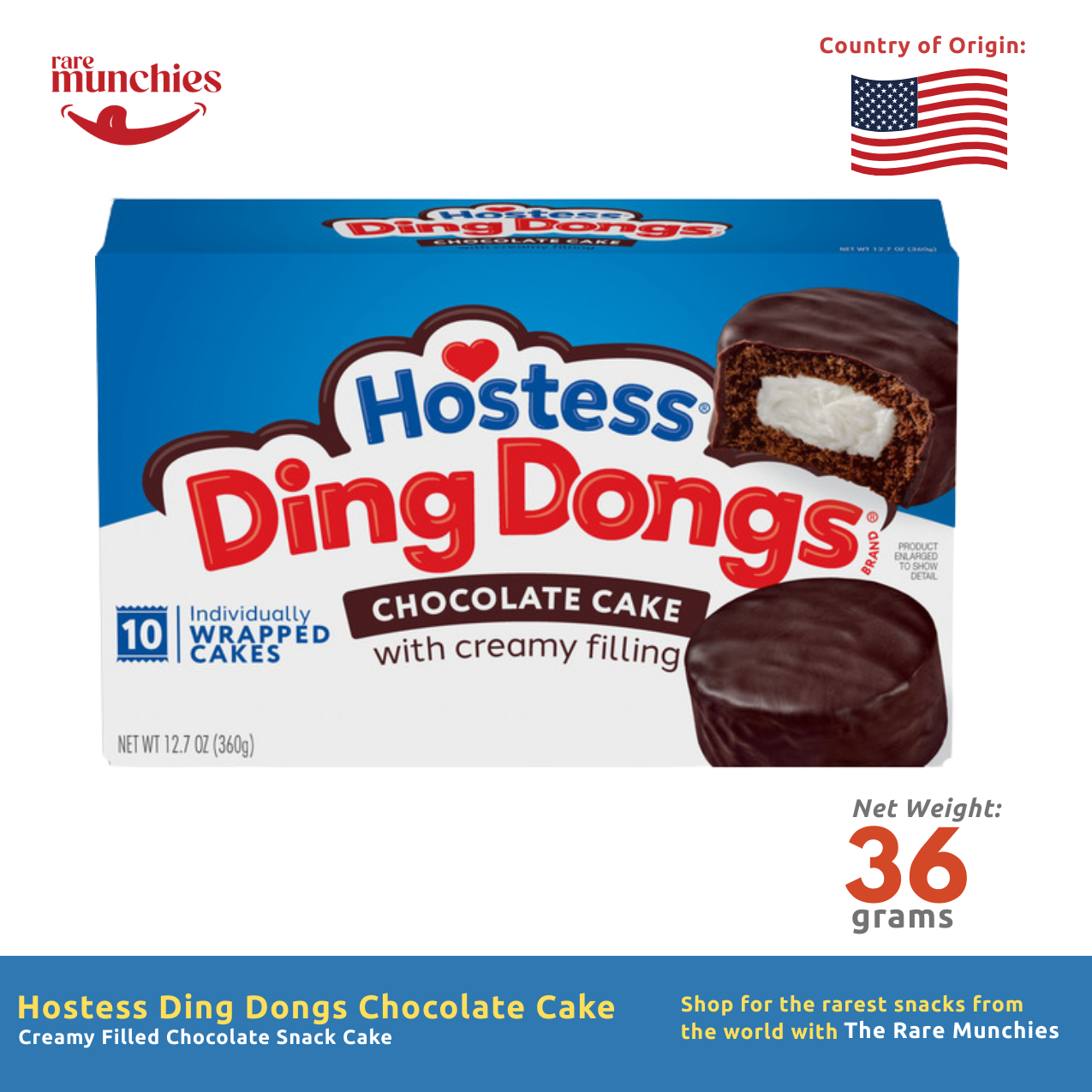 Hostess Ding Dongs Chocolate Cake 36g – Creamy Filled Chocolate Snack Cake (USA)