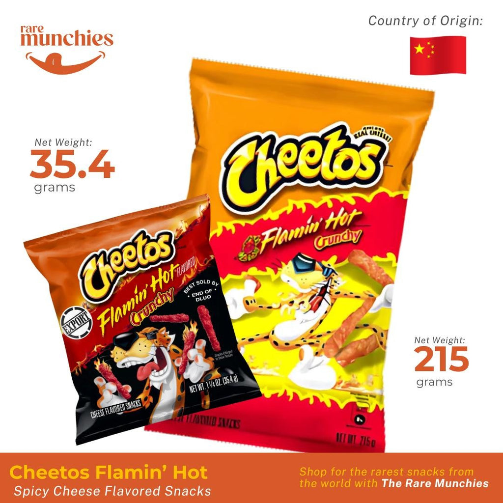 Cheetos Crunchy Flamin' Hot Cheese 35.4g & 215g – Spicy Cheese Flavored Snacks from China CN