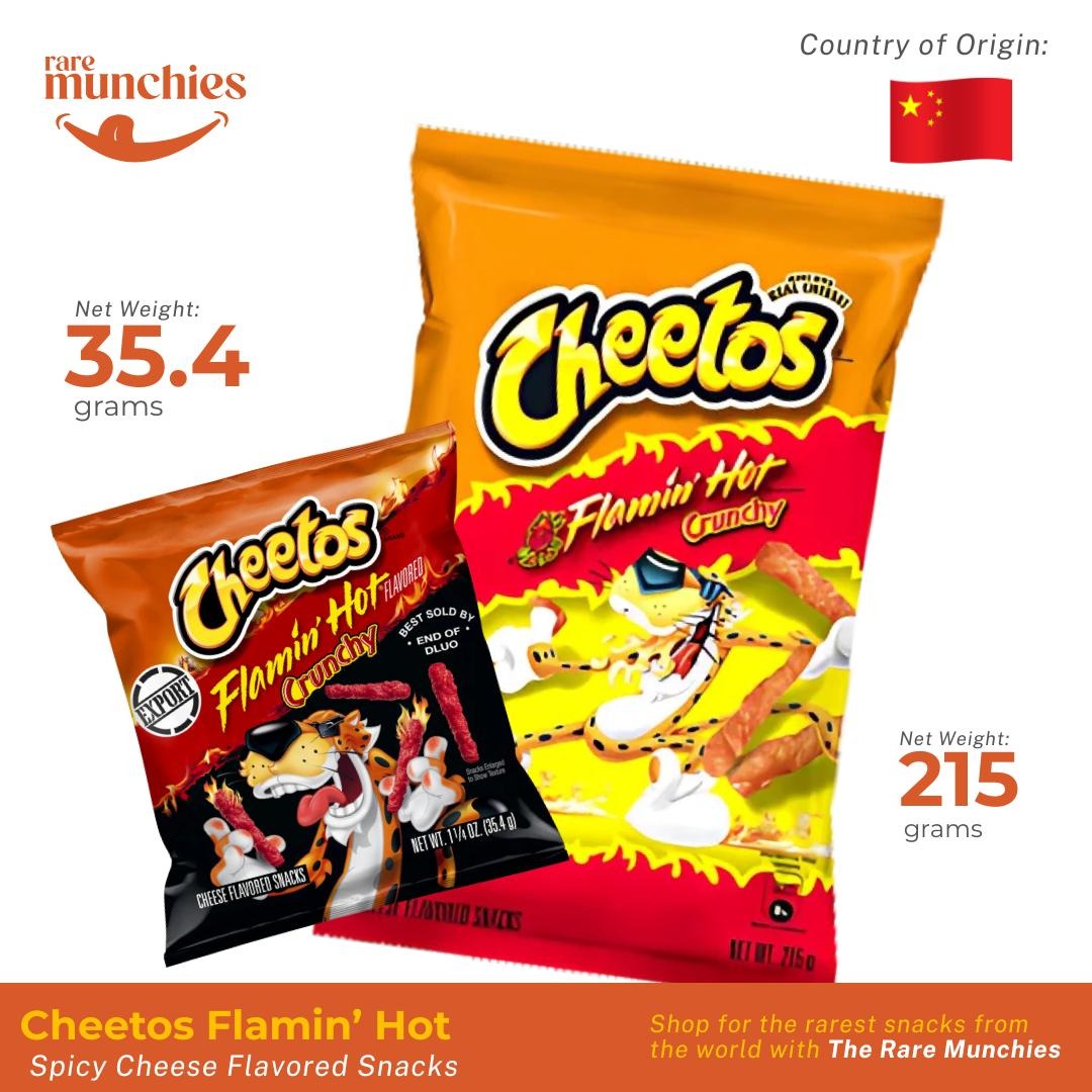 Cheetos Crunchy Flamin' Hot Cheese 35.4g & 215g – Spicy Cheese Flavored Snacks from China CN