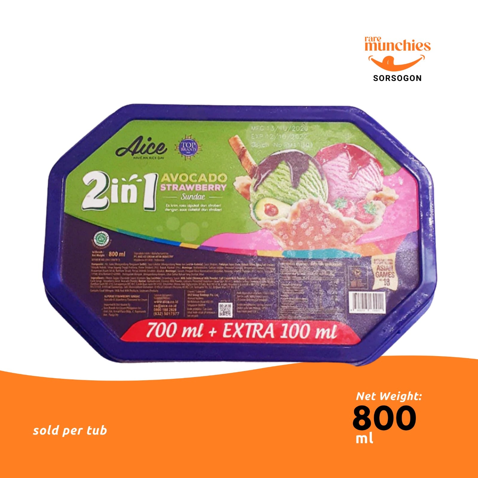 Aice 2in1 Avocado Strawberry Frozen Dessert 800ml (Philippines)
