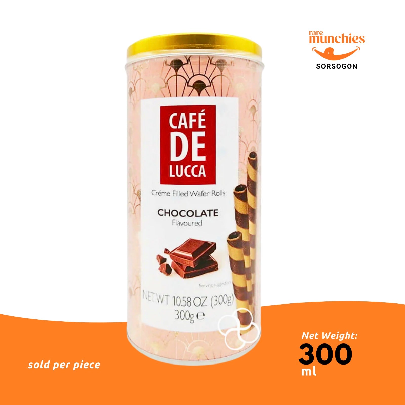 Cafe De Luca Chocolate Wafer Rolls 300g – Chocolate Cream (Italy)
