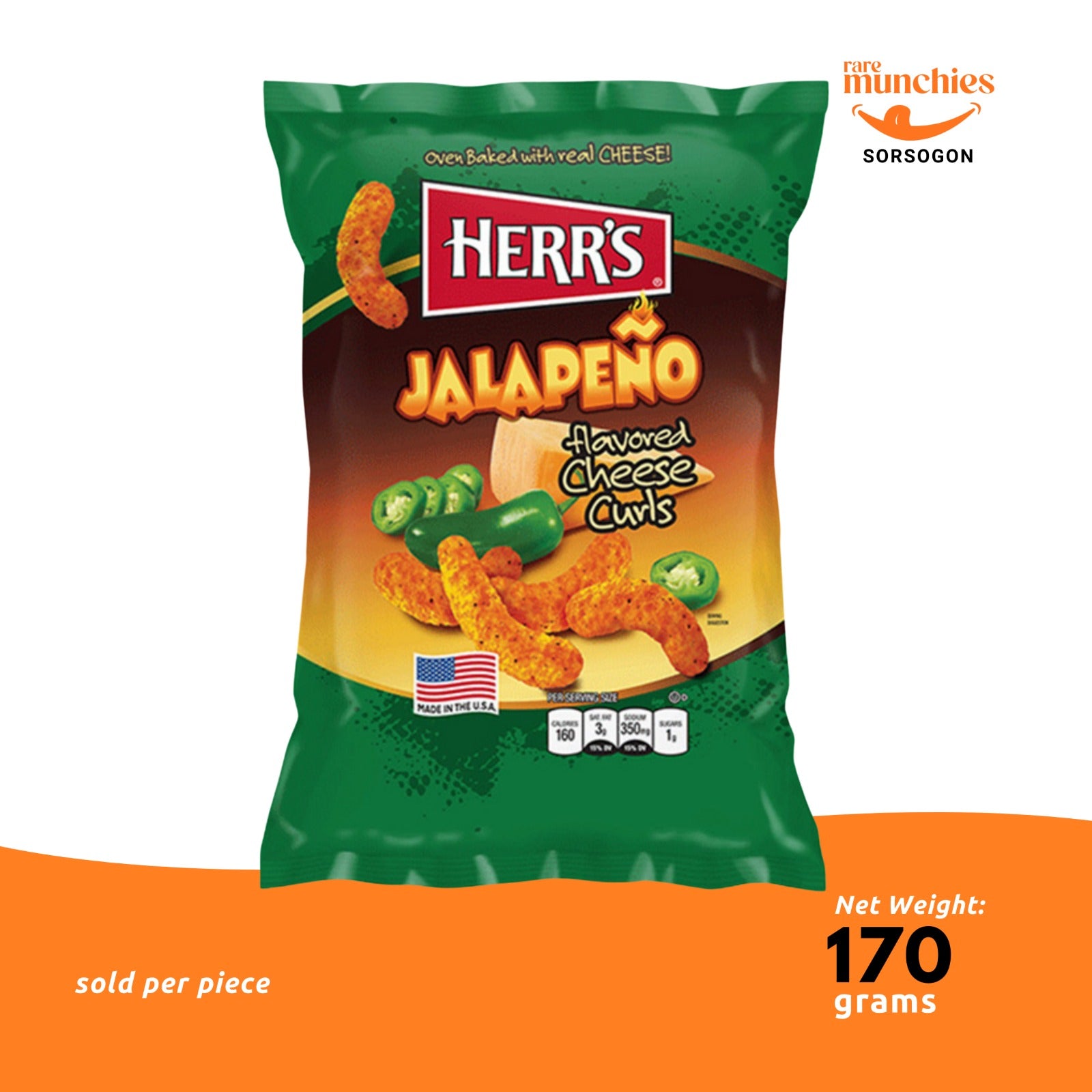 Herr's Jalapeno Flavored Cheese Curls 170g  (USA)