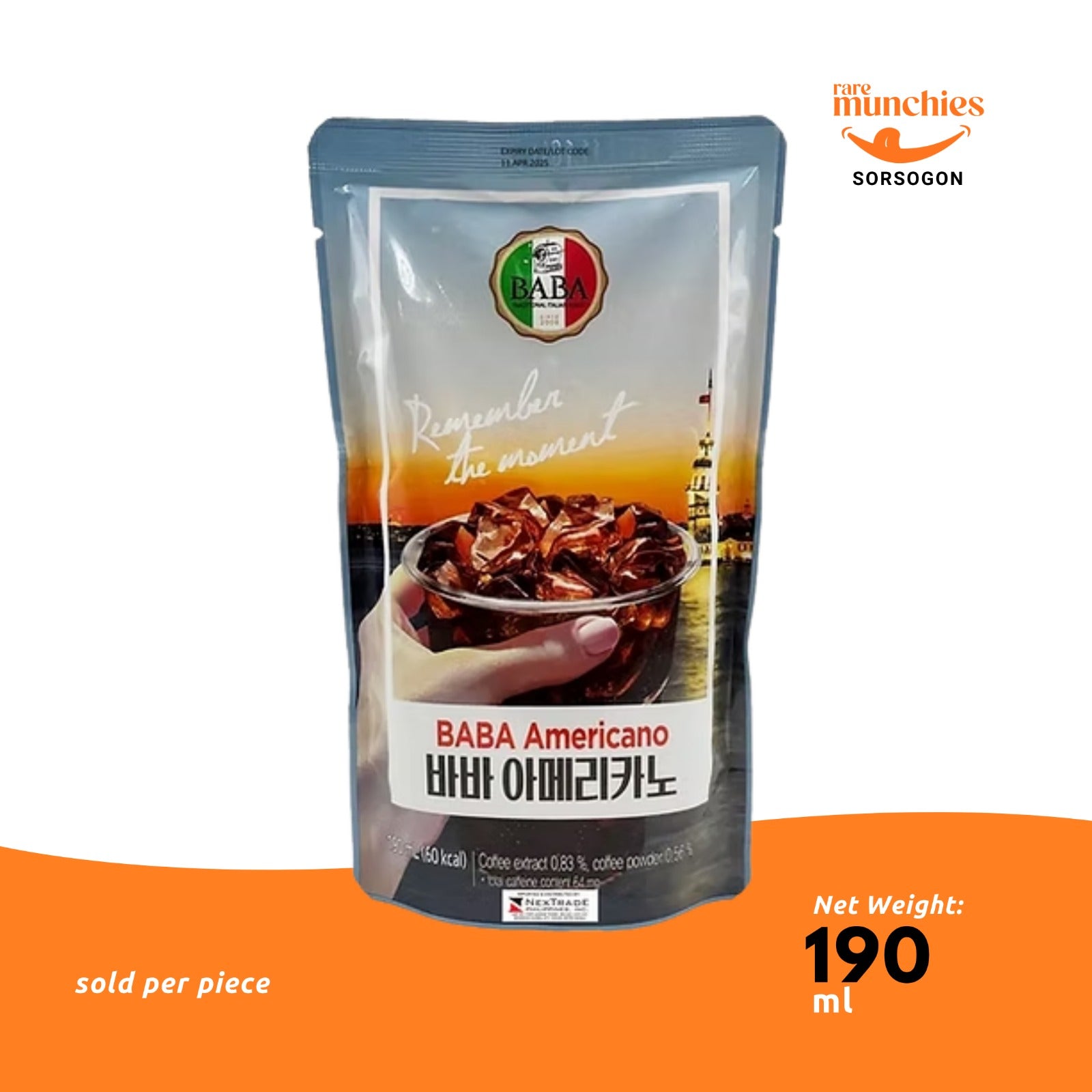 BABA Korean Pouch Drink Americano Flavor 190ml – Ready-to-Drink Coffee Beverage (Korea)