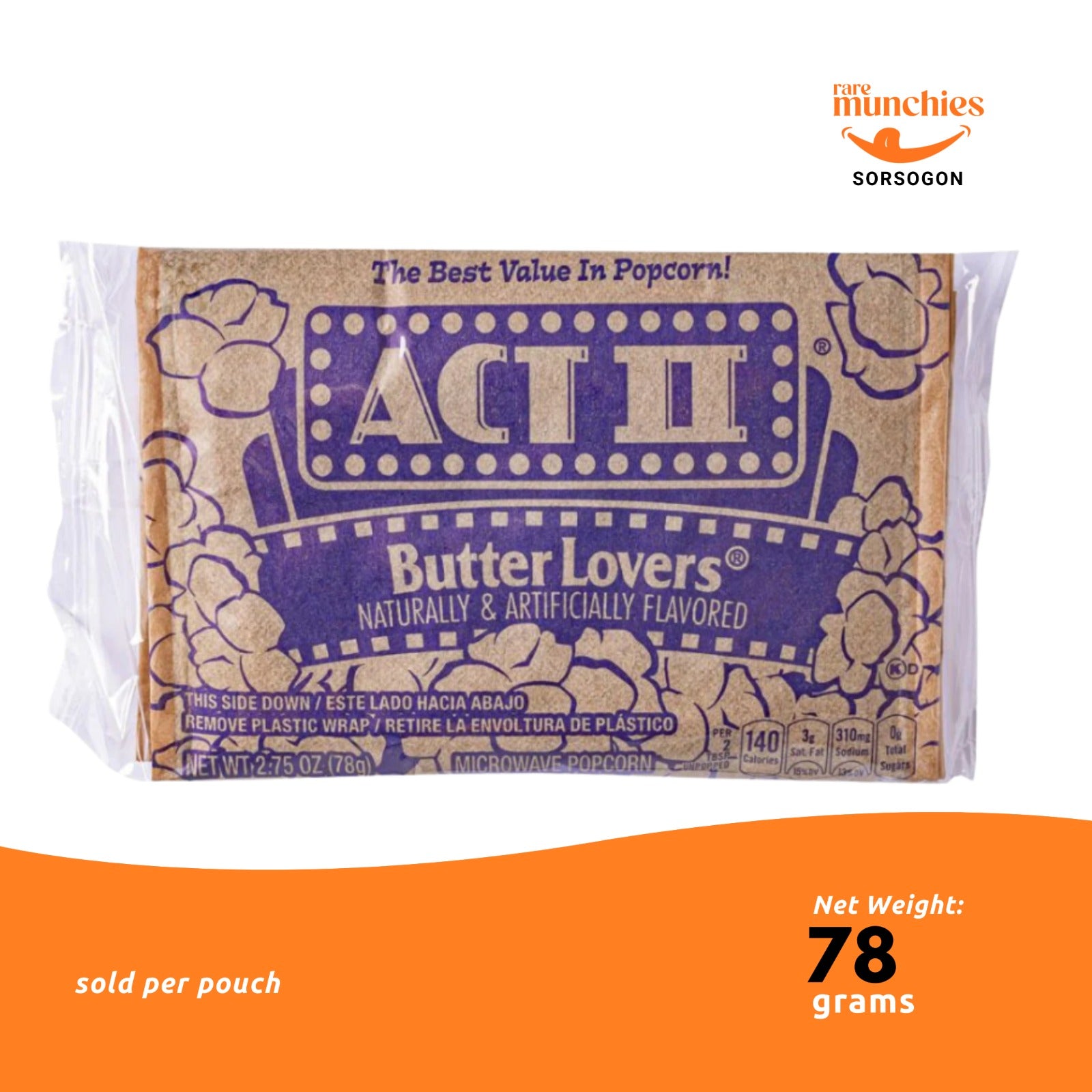 Act II Butter Lovers Microwave Popcorn 78g – Buttery Flavor (USA)