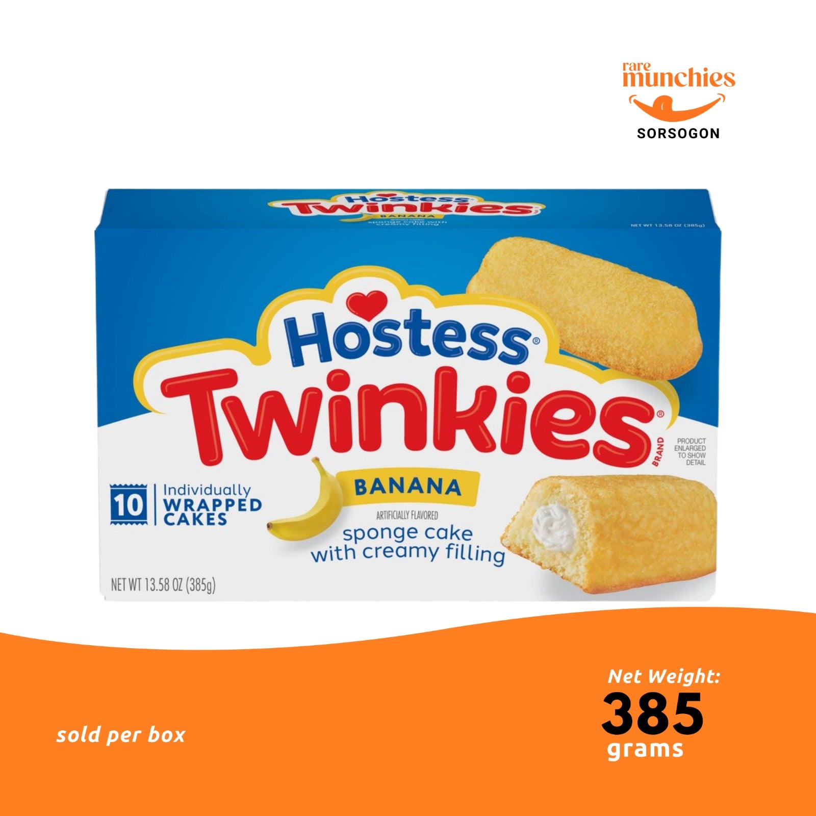 Hostess Banana Twinkies 38.5g/385g– Cream-Filled Sponge Cake (USA)